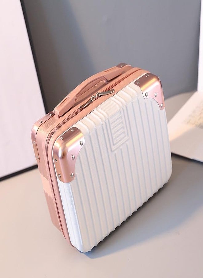 AMPLIN حقيبة سفر محمولة للمكياج من AMPLIN مقاس 14 بوصة، حقيبة يد مقاومة للضغط مصنوعة من مادة ABS، مزودة بشريط مطاطي، حقيبة مستحضرات تجميل صغيرة صلبة للسفر والتخييم للنساء والفتيات - ذهبي وردي - Image 2